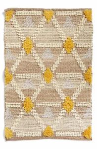 Alfombra Rectangular de Lana Hecha a Mano, Estilo Bohemio, con Detalles de Diamantes Amarillos - Product Image 3