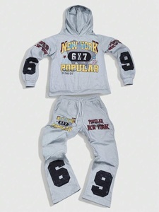 Custom Patchwork Flared Pants And Set Applique Distressed Embroidery Tracksuit Men Acid Wash Slim Fit For Fashion Exhibition - Product Image 5