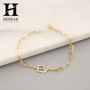 Custom Initial Letter Paperclip <b>Chain</b> Bracelet 14K Gold PVD Plated 925 Sterling Silver Lab Grown Diamond Pave Personalized <b>Name</b> - Product Image 3