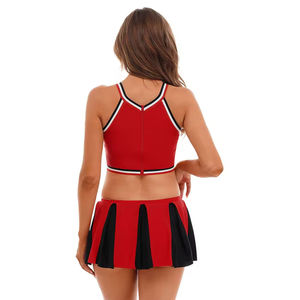 <b>Red</b> Black Yellow Cheerleading Uniform Set With <b>Glitter</b> Cheer Lettering Color Blocked Design Adult Performance Outfit - Product Image 6