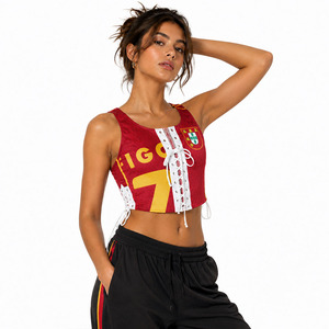 Trendy Sexy Custom Women Lace Up Soccer Crop <b>Top</b> Mesh Sleeveless Streetwear Football Sports Tank <b>Top</b> OEM Women's Shirts Supplier - Product Image 3