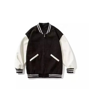 Men's Varsity Jacket <b>Fleece</b> <b>Zipper</b> Closure Solid Color Casual Autumn Wear Polyester Cotton Material Turn-down Collar Regular Fit - Product Image 2