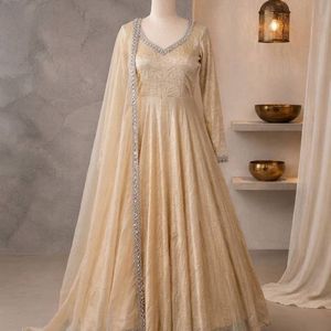 omens Fully Stitched Doremon Crush Gown Set with Real Mirror Work Lace Border Butterfly Net Dupatta Heavy Micro Cotton Pant Read - Product Image 3