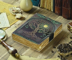 Diario Grimoire de 400 Páginas con Tapa Dura de Cuero, Diseño del Árbol de la Vida, Color Negro, Estilo Vintage, Cuaderno de Dibujo en Blanco, Libro de Regalo - Product Image 3