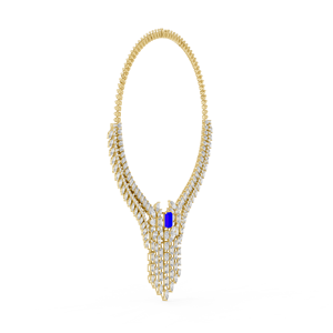 Yellow Gold Lab Grown Diamond & Blue Sapphire <b>Statement</b> <b>Necklace</b> for Women | Luxury Bridal Wedding Fine Jewelry Gift - Product Image 2