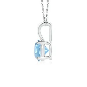 จี้ห้อยคอประดับพลอยประจำเดือนเกิด งานแฮนด์เมดคุณภาพสูง ทองคำแท้ 14K พลอยอะความารีนทรงกลมธรรมชาติ แบบ V-Bale ประดับเพชรเม็ดเดี่ยว 4 กรงเล็บ - Product Image 2