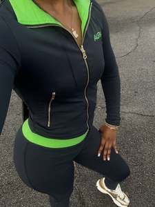 Fabricantes de Ropa, Colección Otoño Invierno 2025, Ropa para Mujer, Sudadera con Cierre y Pantalones Deportivos con Lavado Ácido, Conjunto de 2 Piezas - Product Image 4