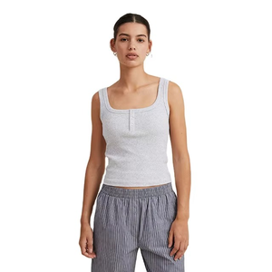 Women Square Collar Ribbed Knitted Sleeveless Tank Top Solid Color Breathable Cotton Minimalist Style Regular Length - Product Image 4