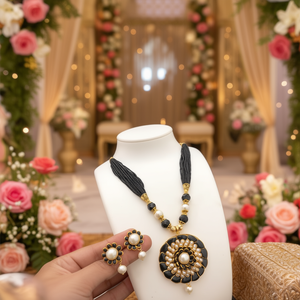 Classic Pearl Beadwork Neckset-<b>Gold</b> Plated Designer <b>Jewelry</b> <b>Set</b> for Wedding and Party - Product Image 2
