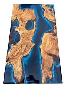 Luxury Custom Love Theme <b>Live</b> <b>Edge</b> River Dining <b>Table</b> Solid Wood Epoxy Resin Centerpiece Glossy Finish Industrial Metal Base - Product Image 3