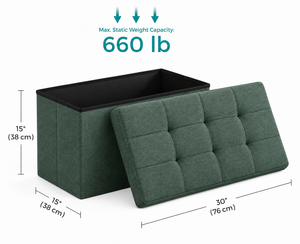 Banc de rangement en tissu capitonné vert, design moderne pour salon, meubles de maison - Product Image 2