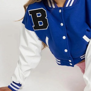 แจ็คเก็ตหนังคุณภาพสูงทรงครอป ไหล่ตก สไตล์ Letterman สำหรับผู้หญิง เหมาะสำหรับการใช้งานแบบลำลองทันสมัย - Product Image 3