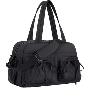Unisex Polyester Gym <b>Bag</b> With Adjustable Strap Large Capacity 30-40L Zipper Closure Casual Style Solid Black Fitness Duffel <b>Bag</b> - Product Image 1