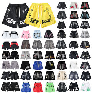 Shorts noirs pour hommes avec imprimé flamme, logo SDL uni sur le devant, taille élastique, respirants, coupe décontractée et sportive, style hip-hop, en polyester - Product Image 4