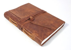 Handmade Antique-Looking Light Brown Recycled Cotton Paper <b>Journal</b> Hand Bound With Oil Crunch Buffalo Leather For <b>Writing</b> - Product Image 2