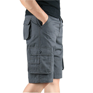 Shorts cargo pour hommes, couleur unie, taille mi-haute, respirants, en toile, style décontracté, avec poches, fermeture boutonnée - Product Image 3