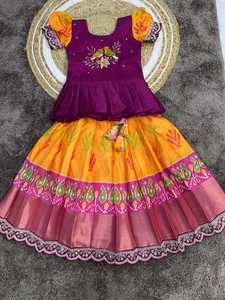 Conjunto de Lehenga para niñas con estampado de bloques, dupatta bordada, blusa de lunares, atuendo tradicional indio, ropa para festivales, ropa infantil. - Product Image 6
