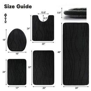Ensemble de tapis de bain en mousse à mémoire de forme noire moderne, 4 pièces, antidérapant, rectangulaire, design abstrait en relief, pour la salle de bain à domicile - Product Image 2