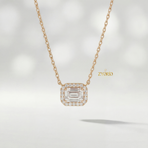 Rose Gold Emerald Cut Halo Diamond Pendant Sterling Silver Gold Plated Link Chain Engagement & Wedding Luxury <b>Jewelry</b> - Product Image 2