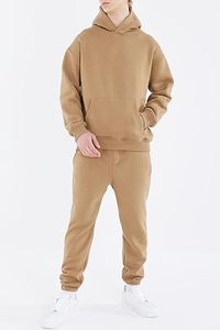 Sweat-shirt à capuche uni pour homme, ensemble de survêtement à manches longues, 100% coton, vêtements décontractés d'automne avec poches latérales, taille élastique - Product Image 1