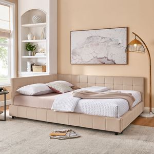 Letto Queen Size Imbottito con Schienale e Braccioli Confortevoli, Divano Letto Queen Size per Camera da Letto e Soggiorno - Product Image 1
