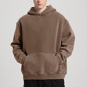 เสื้อฮู้ดดี้โอเวอร์ไซส์ผ้าถักเนื้อหนา ทรงหลวม ไหล่ตก สีพื้น สำหรับฤดูใบไม้ร่วง ผู้ชาย สไตล์ลำลอง ผ้าฝ้าย 100% คุณภาพสูง 500gsm - Product Image 1