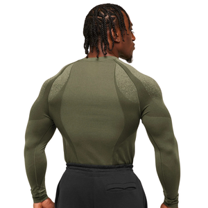 Camiseta de Compresión para Hombre con Panel Texturizado, Cuello Redondo, Manga Larga Raglán, Ajuste Musculoso, Secado Rápido, Capa Base de Entrenamiento, Personalizada OEM al por Mayor - Product Image 2