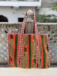 Women's Beach Velvet Handbag Indian Tiger Printed Quilted Shoulder <b>Bag</b> - Product Image 4