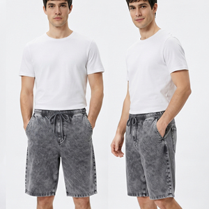 Summer Vintage Denim Shorts <b>Men's</b> <b>Drawstring</b> Waist <b>Jeans</b> Shorts <b>Men</b> Stonewashed Denim Shorts Hip Hop Streetwear Denim Shorts - Product Image 1