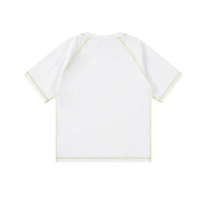 T-shirt à manches raglan pour homme blanc avec bordure contrastée vert lime, coupe classique, décontracté, en coton tricoté, col rond, manches courtes - Product Image 2