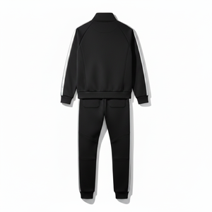 Custom Design Men's <b>Flannel</b> Woven Sporty Autumn <b>Jacket</b> and Pants Suit High Quality Plus Sized Stripe Zipper Fly Stand Collar - Product Image 3