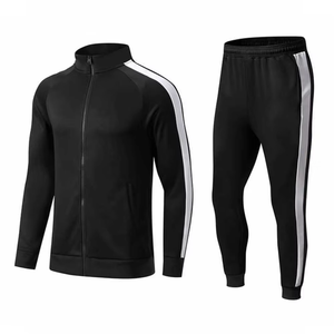 Survêtement Homme Rayé Noir et Blanc, Col Montant Zippé, Sportif, Séchage Rapide, Polyester, Idéal Automne - Product Image 1