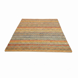 Tapis en laine tufté à la main géométrique multicolore, écologique, antidérapant, bleu rouille, moutarde, olive, pour salon - Product Image 1
