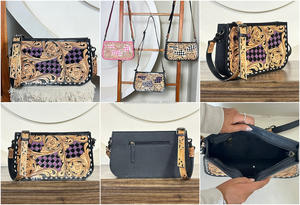 Bolsos de Hombro de Cuero a Cuadros de Primera Calidad para Mujer, Bolsos Cruzados de Gran Capacidad Estilo Occidental, Personalizados - Product Image 3