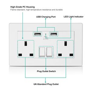 Dual <b>USB</b> Wall Charger with <b>Plug</b> Switch and Light Indicator 2.1A Duplex Dual Wall <b>Plug</b> Socket for UK Wall Outlets - Product Image 5