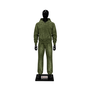 Ensemble de survêtement vintage délavé olive pour homme : sweat à capuche et pantalon de jogging – Tenue décontractée streetwear et sportswear – Vente en gros personnalisée OEM - Product Image 1