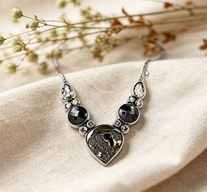 Art Palace Women's <b>Statement</b> <b>Necklace</b> Antique Silver Plated Crystal Rhinestone Heart Pendant Snake Chain Party Jewelry - Product Image 1