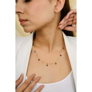 Collier vintage en or 18 carats avec saphir bleu et diamants sertis clos, chaîne serpent - Product Image 6