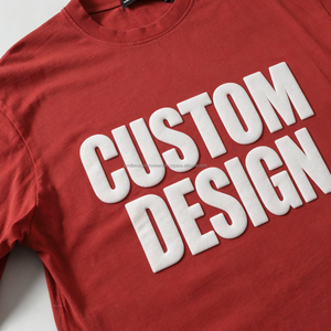 T-shirt Homme Personnalisé Rouge Col Rond Manches Courtes, Motif Lettres Imprimé Sérigraphié sur le Devant, Coupe Classique, 100% Coton Vintage - Product Image 1