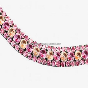 Personnalisé Rose Bicolore 3 Rayures Cristaux Diamante Bling Forme de Vague Noir Cuir Véritable Cheval front bande pour Bride en Plein Cob - Product Image 2