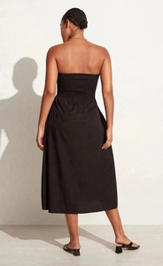 Vestido Midi Negro de Moda, Transpirable, sin Tirantes, Ajustado, con Cuerpo Fruncido, Bolsillos Laterales, Ecológico - Product Image 2