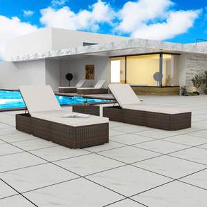 Juego de 2 Tumbonas Grandes de Ratán Sintético Marrón para Patio - Product Image 1