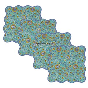 High Quality Custom Scallop Napkins 100% <b>Linen</b> Cotton Premium <b>Table</b> Napkin with Indian Hand Block Printed Weddings Customizable - Product Image 1