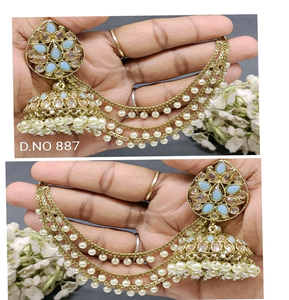 ต่างหูทรงโคมระย้าแบบทันสมัย รุ่น Polki Jhumki รหัส D.NO 887 ลายดอกไม้ ทำจากทองเหลืองประดับด้วยพลอยทับทิม เหมาะสำหรับงานแต่งงาน - Product Image 1