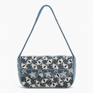 Sac à bandoulière perlé fait main pour femme, brodé thème vague turquoise, pochette de soirée avec poignée - Product Image 2