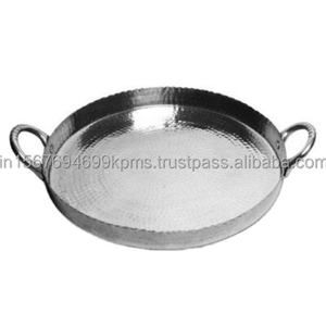 Plateaux décoratifs avec poignées, plateau en métal de haute qualité, forme ronde, plateaux de service alimentaire de qualité alimentaire, fournitures pour restaurants - Product Image 1