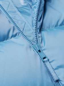 Light Blue Quilted Hooded Puffer Jacket With Mountain Logo <b>Back</b> Design Winter Wear Full Sleeve Regular Length - Product Image 3