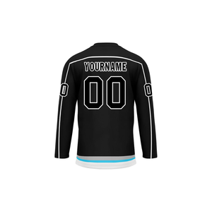 Maillots de hockey sur glace vierges en gros en stock, maillot de hockey noir à col en V, faible MOQ, livraison rapide - Product Image 5