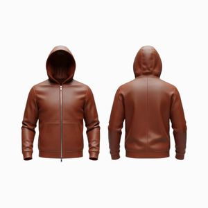 Chaqueta de Cuero para Hombre, Estilo Moderno, con Cierre Completo, Capucha Ajustable, Manga Larga, Cómoda, Informal, Urbana - Product Image 5