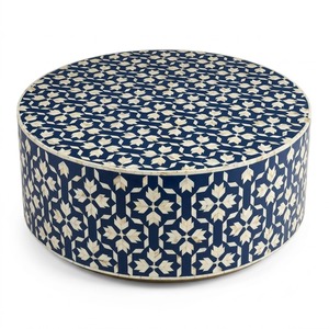 Mesa de centro de lujo con incrustaciones de hueso verde, hecha a mano, redonda, con base de pedestal de latón para hotel y sala de estar moderna. - Product Image 4